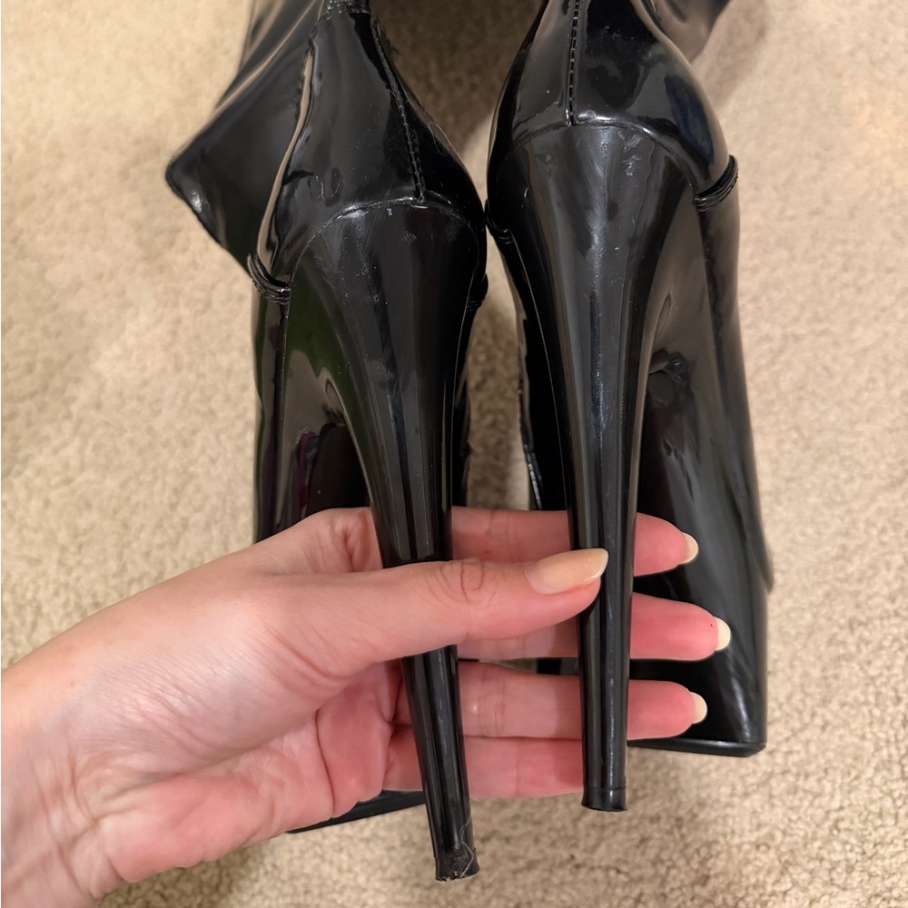 Elle Glossy Patent Black Over the Knee Boots - Picture 7 of 13
